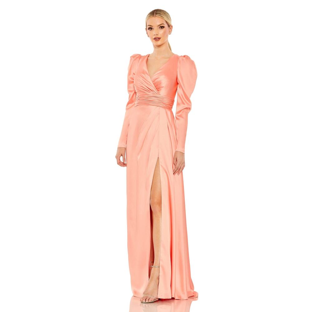 Mac Duggal 12404 Gown Satin Puff Sleeve Bridesmaid Wedding Guest Party Spring 4